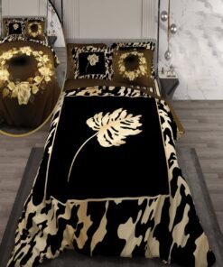 سرویس لحاف روتختی دو نفره دورویه طرحدار طرح گل طلایی