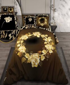 سرویس لحاف روتختی دو نفره دورویه طرحدار طرح گل طلایی