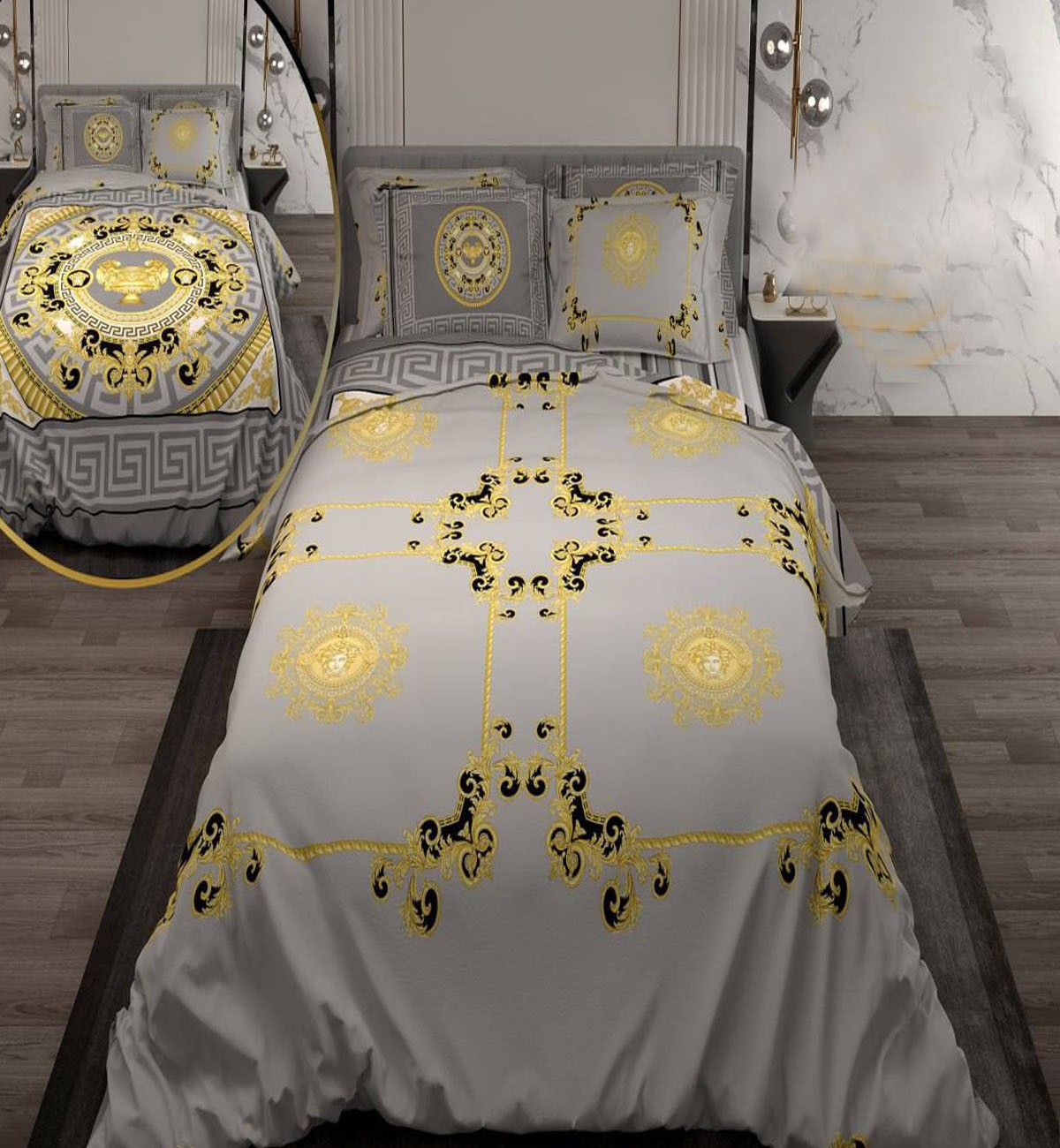 سرویس لحاف روتختی دو نفره دورویه طرحدار طرح ورساچه