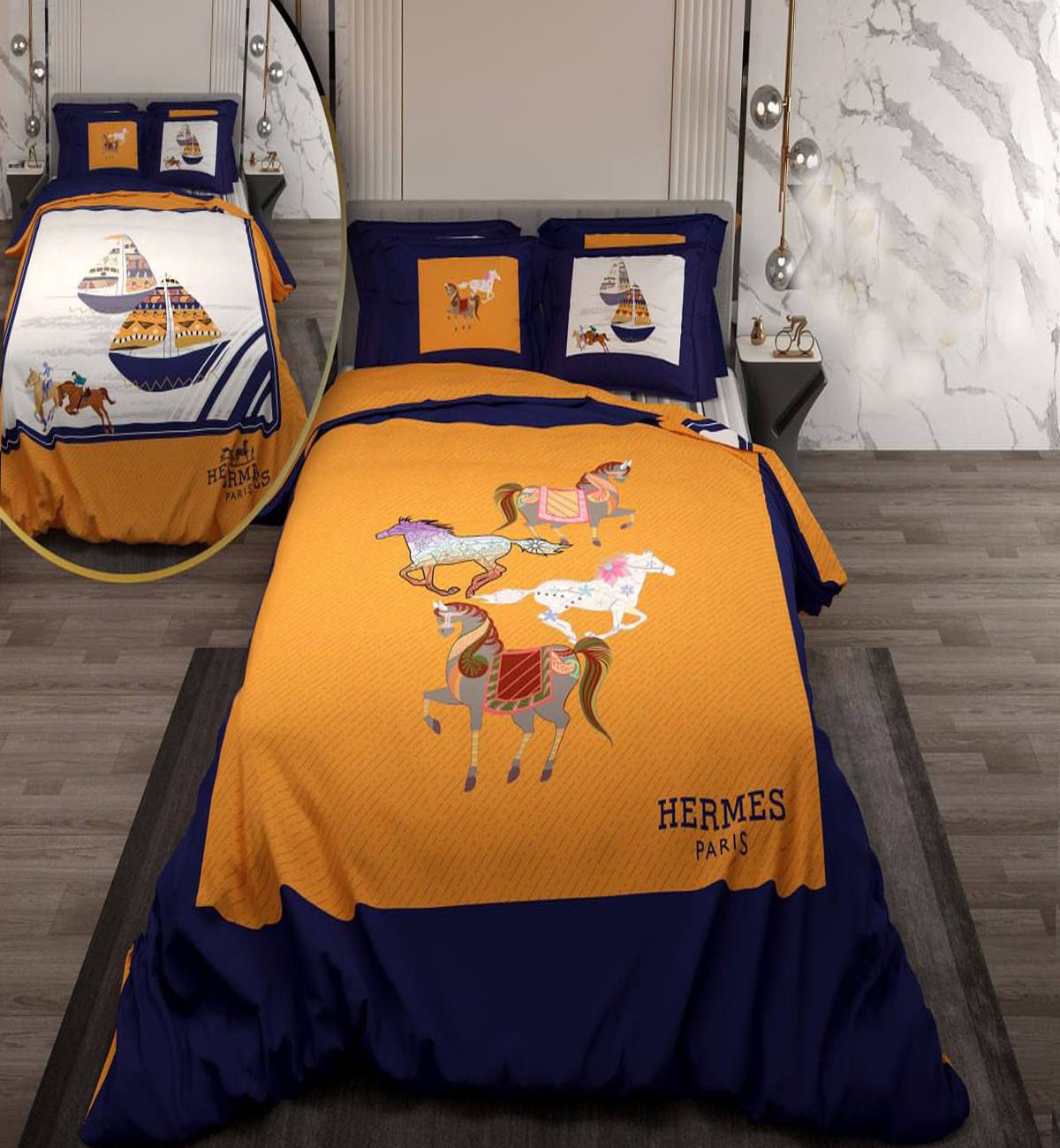 سرویس لحاف روتختی دو نفره دورویه طرحدار طرح هرمس