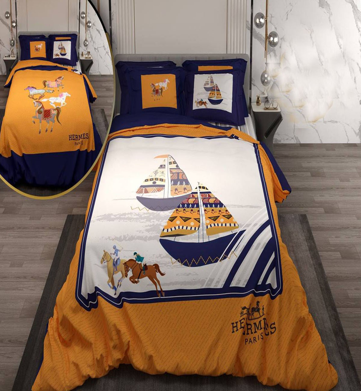 سرویس لحاف روتختی دو نفره دورویه طرحدار طرح هرمس