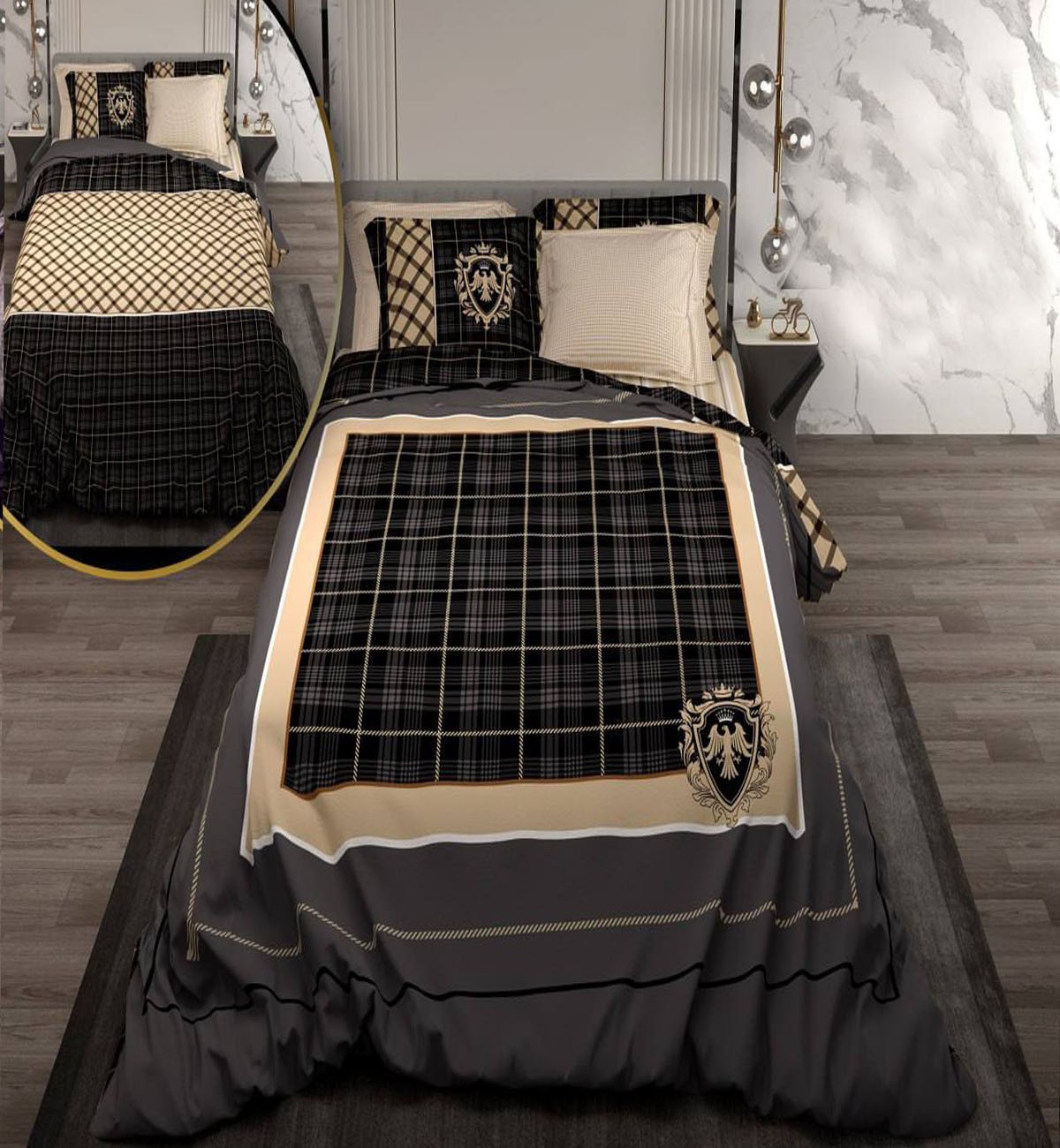 سرویس لحاف روتختی دو نفره دورویه طرحدار طرح چهارخونه