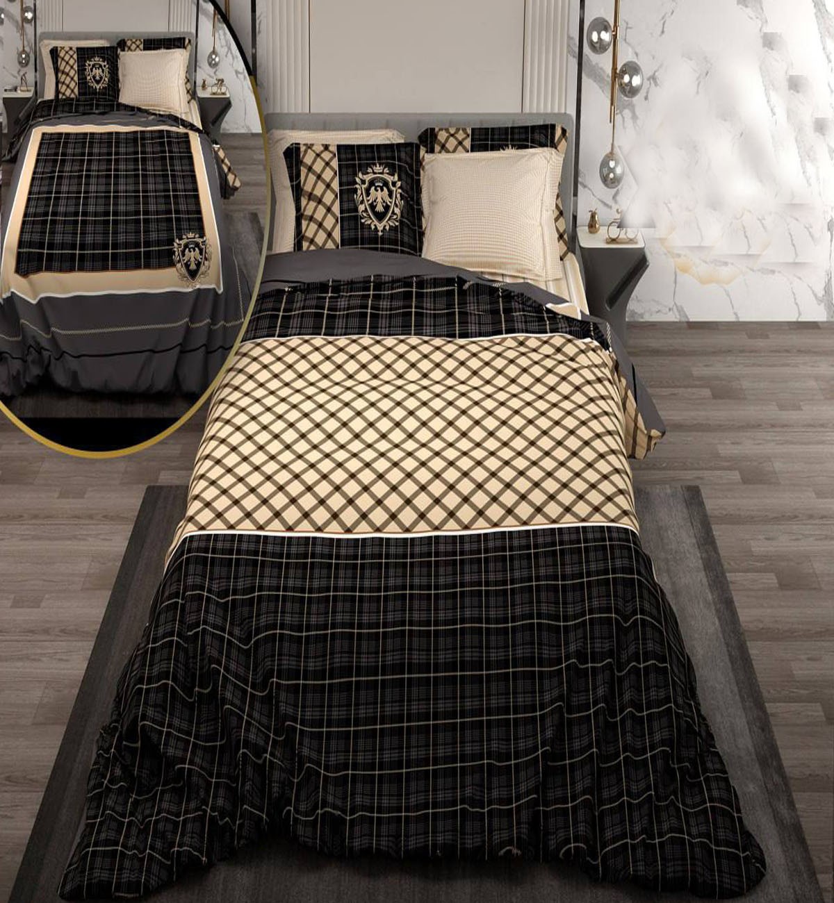 سرویس لحاف روتختی دو نفره دورویه طرحدار طرح چهارخونه