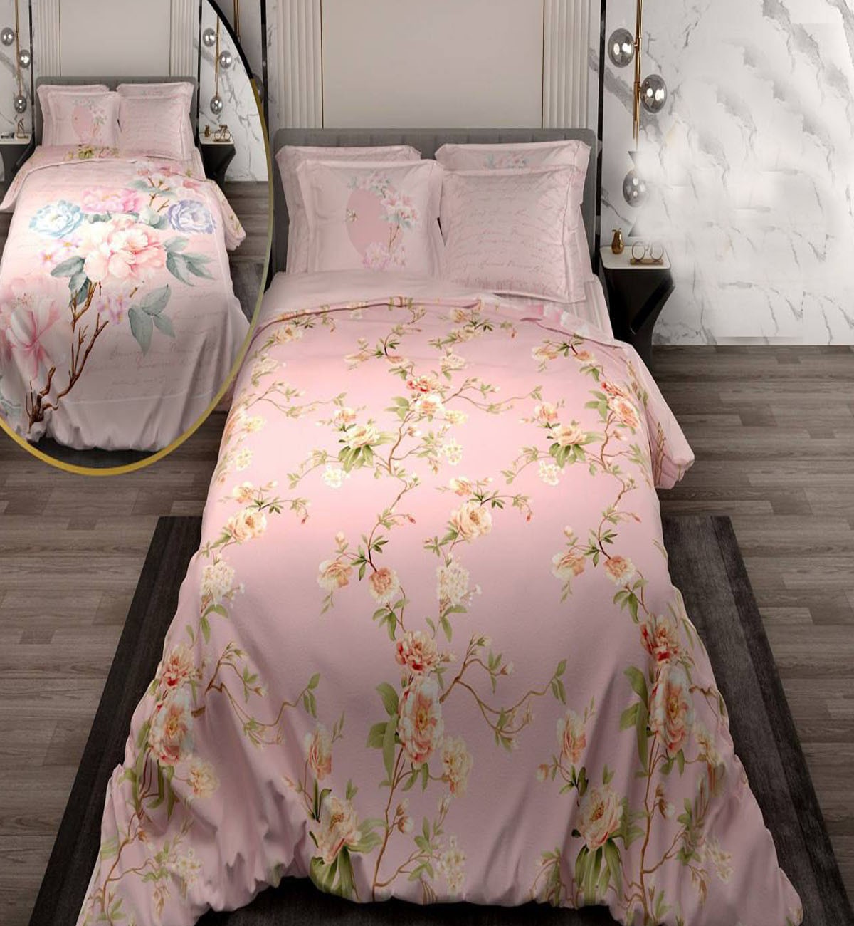 سرویس لحاف روتختی دو نفره دورویه طرحدار طرح گل و مرغ