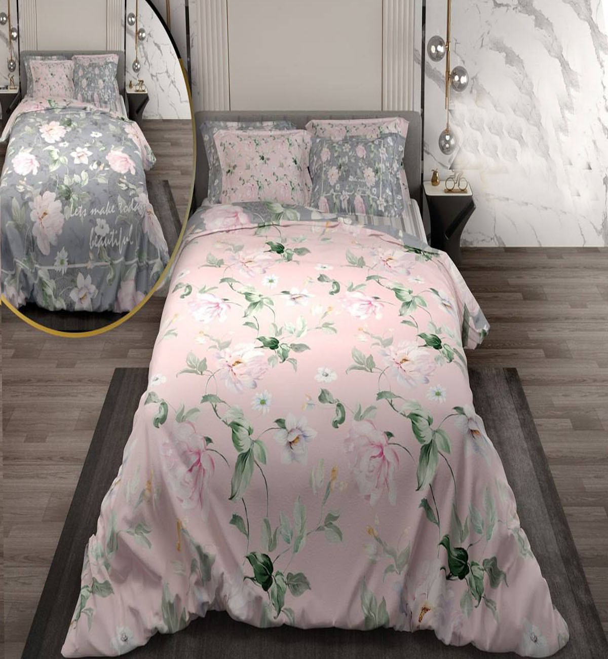 سرویس لحاف روتختی دو نفره دورویه طرحدار طرح پرگل