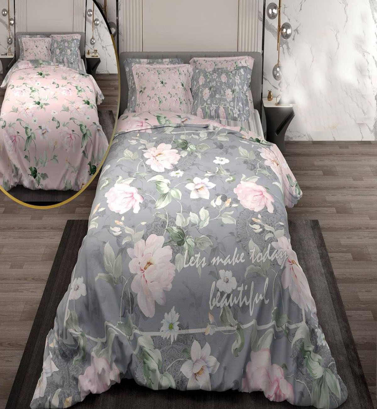 سرویس لحاف روتختی دو نفره دورویه طرحدار طرح پرگل