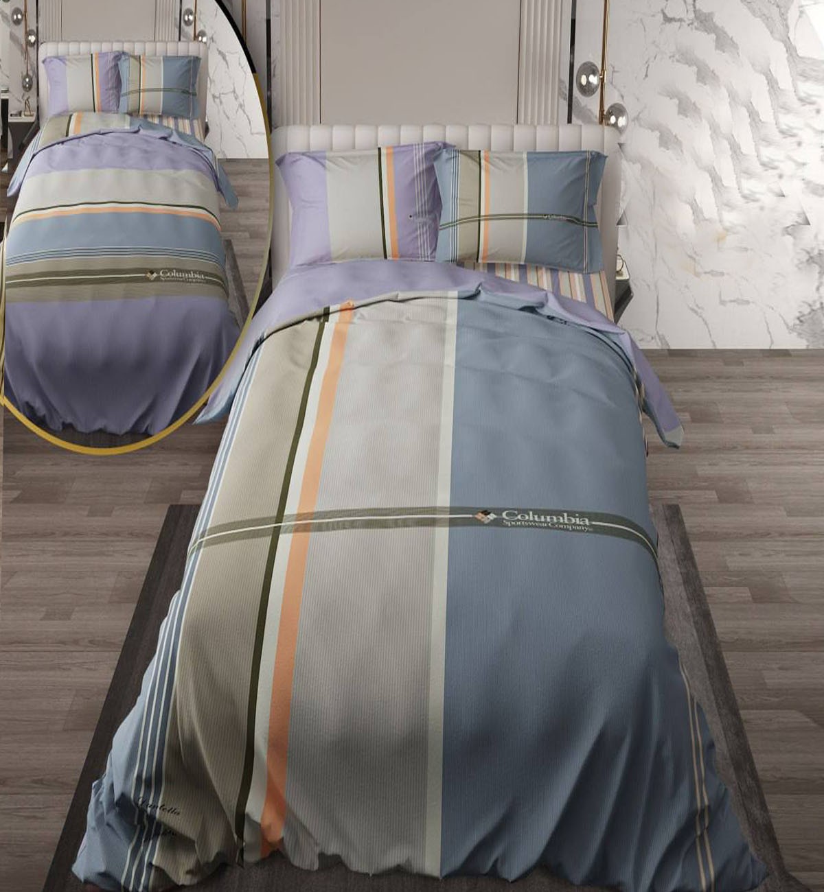 سرویس لحاف روتختی دو نفره دورویه طرحدار طرح کلمبیا