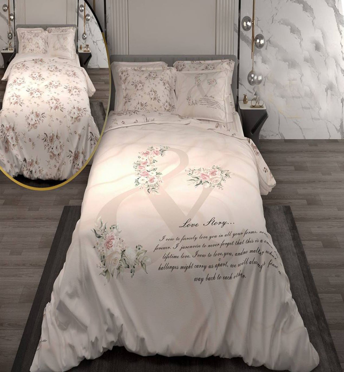 سرویس لحاف روتختی دو نفره دورویه طرحدار طرح لاو