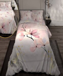 سرویس لحاف روتختی دو نفره دورویه طرحدار طرح گل صورتی