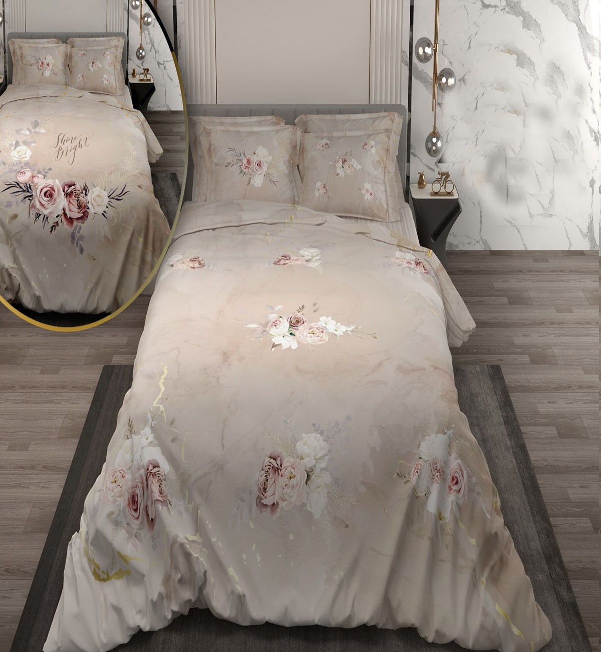 سرویس لحاف روتختی دو نفره دورویه طرحدار طرح رز