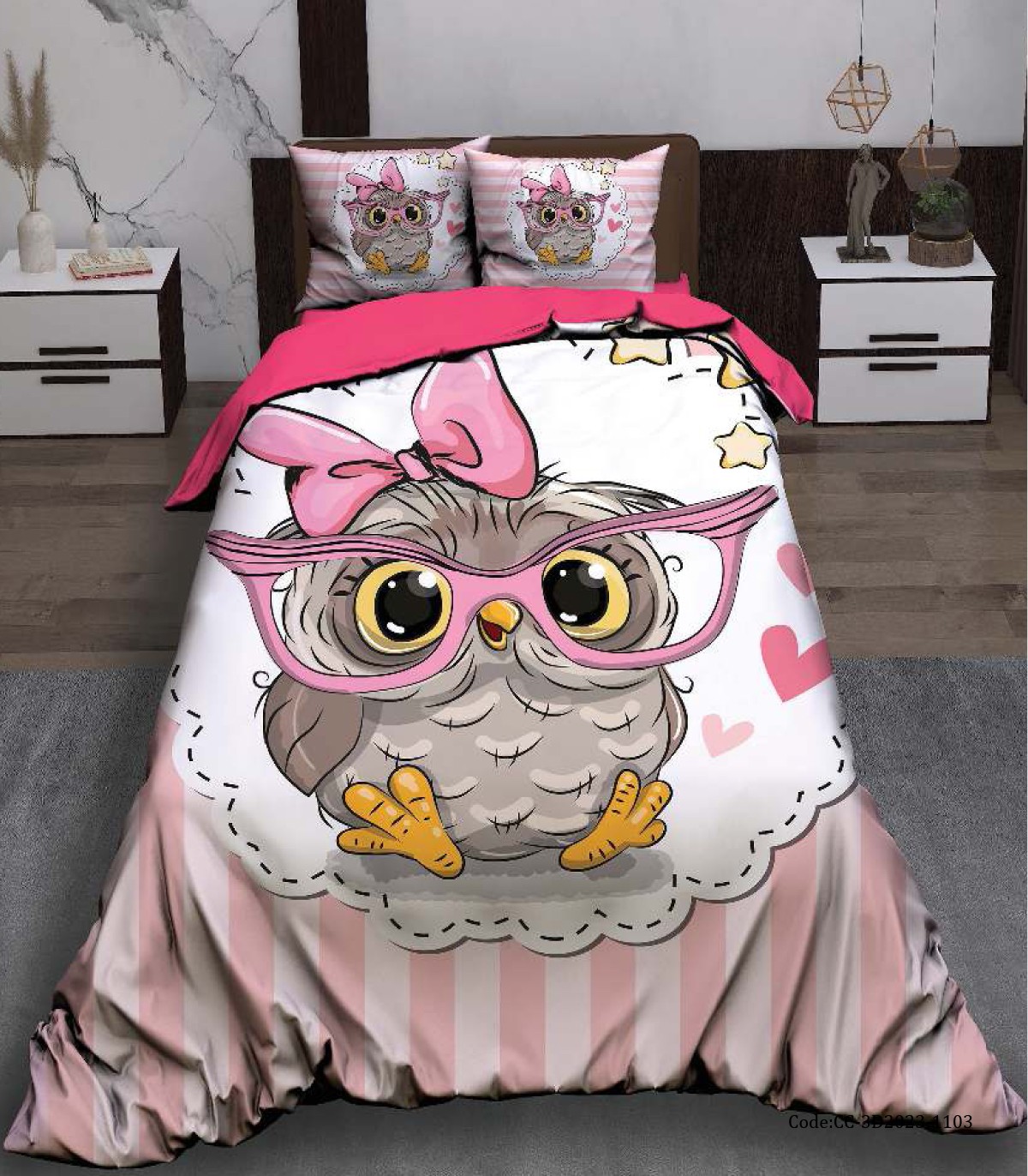 سرویس روتختی سه بعدی کودک دخترانه طرح جغد