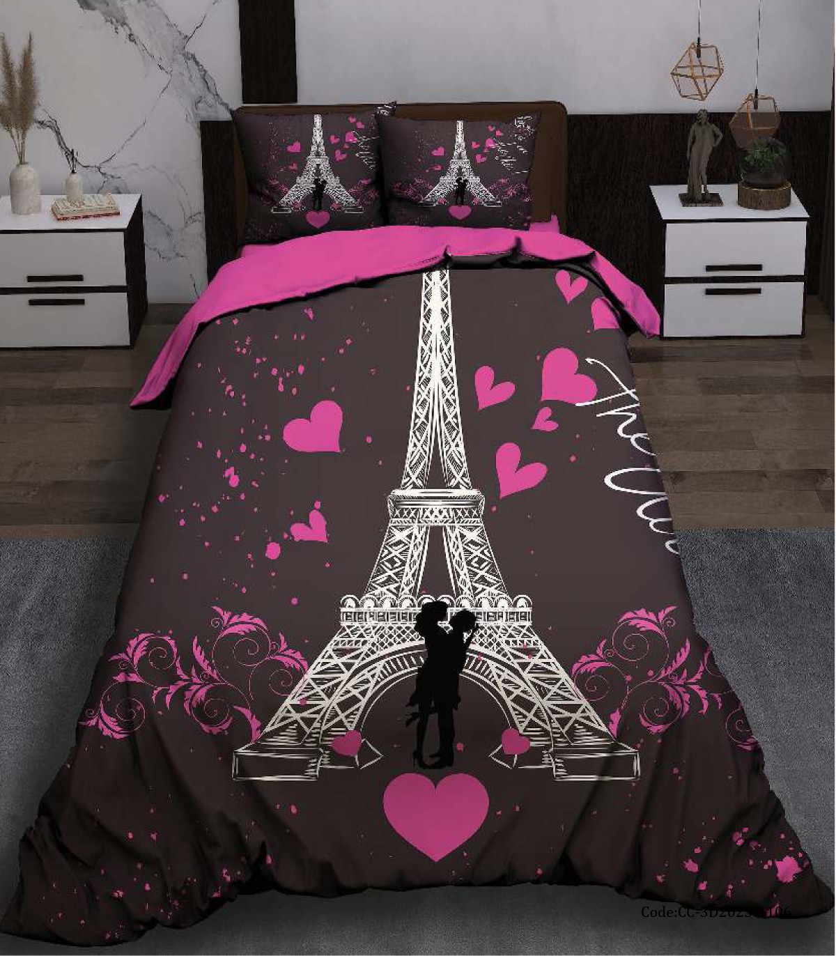 سرویس روتختی سه بعدی دخترانه طرح عاشقانه ایفل