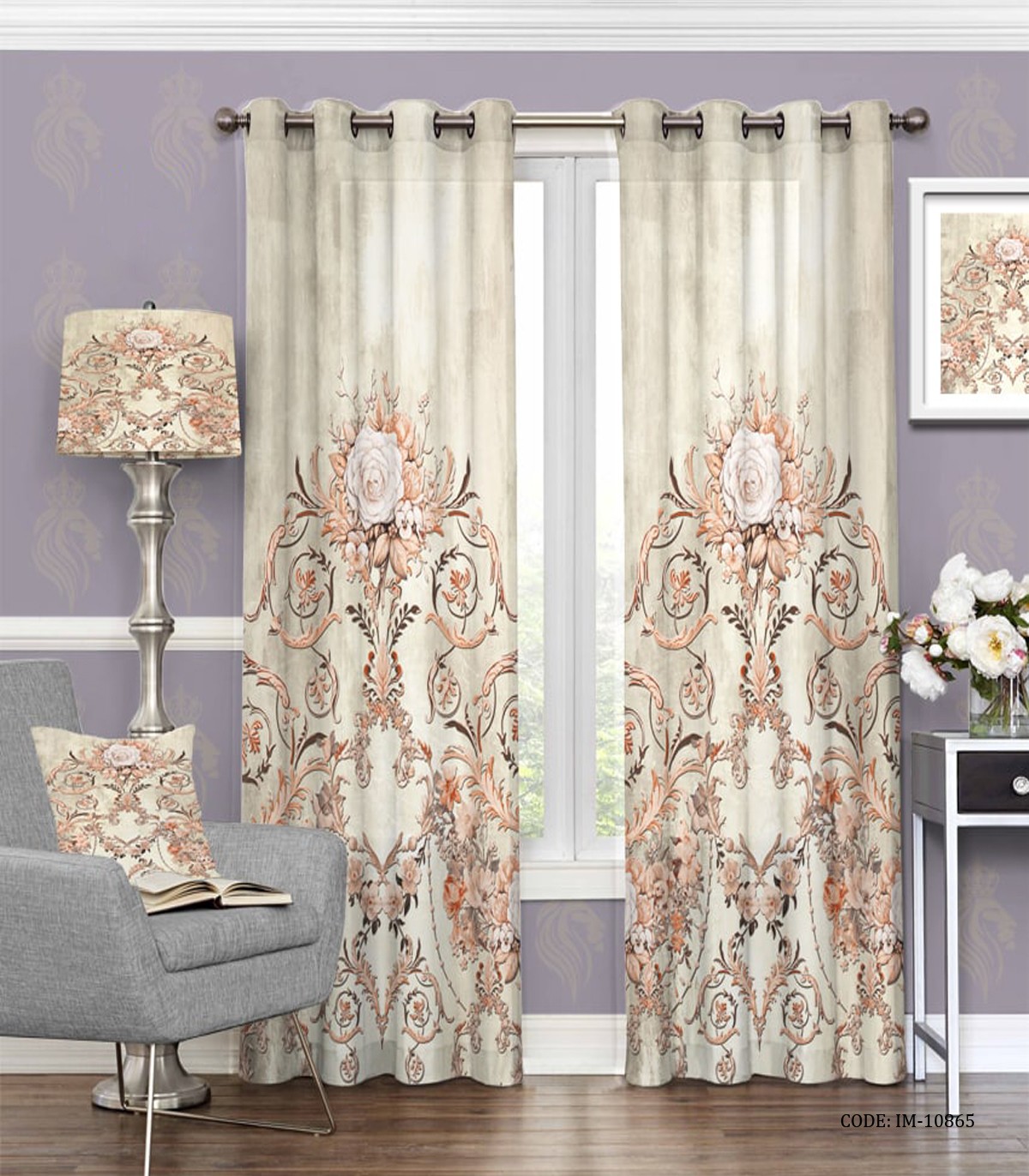 پرده پانچی اتق خواب و پذیرایی زمینه کرم طرح شکیبا