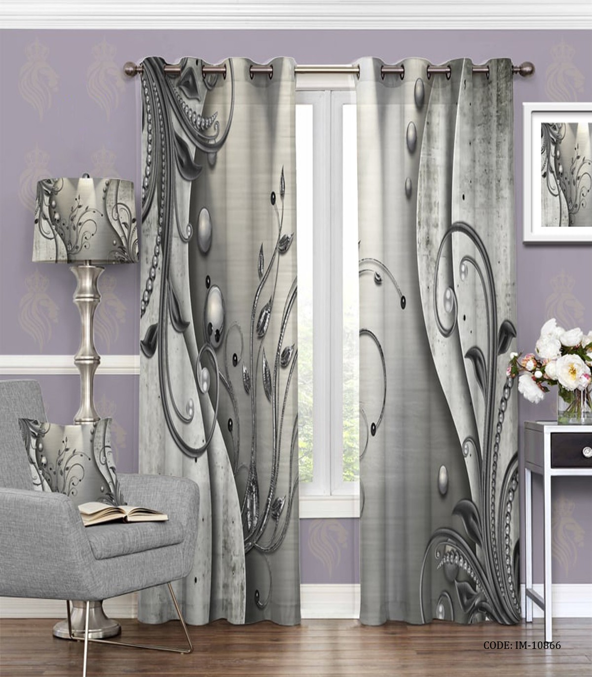 پرده پانچی طوسی اتاق خواب و پذیرایی طرح پیچک