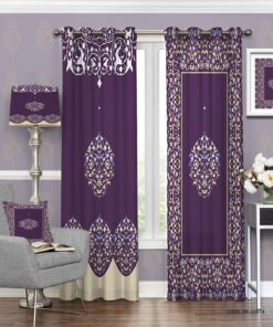 پرده پانچی طرح اسلیمی زمینه بنفش طرح ماندانا