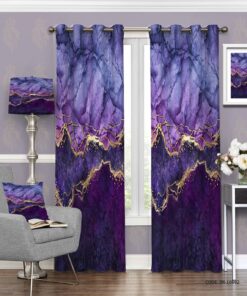 پرده پانچی اسپرت طرح مرمریت بنفش