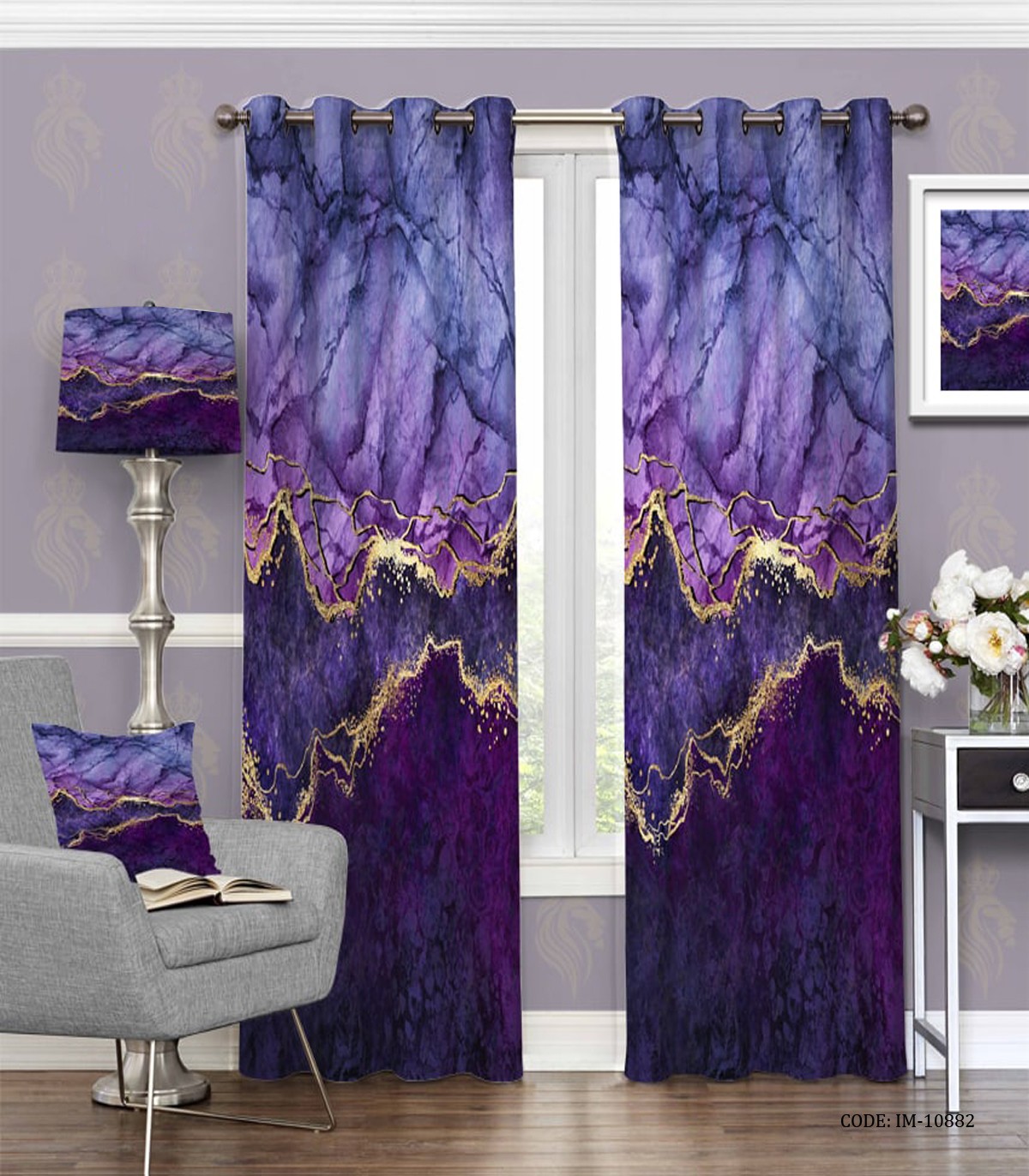 پرده پانچی اسپرت طرح مرمریت بنفش