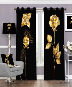 پرده پانچی مشکی طلایی اتاق پذیرایی طرح فلورا