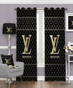 پرده پانچی اسپرت اتاق خواب مشکی طلایی طرح برند لویی ویتون