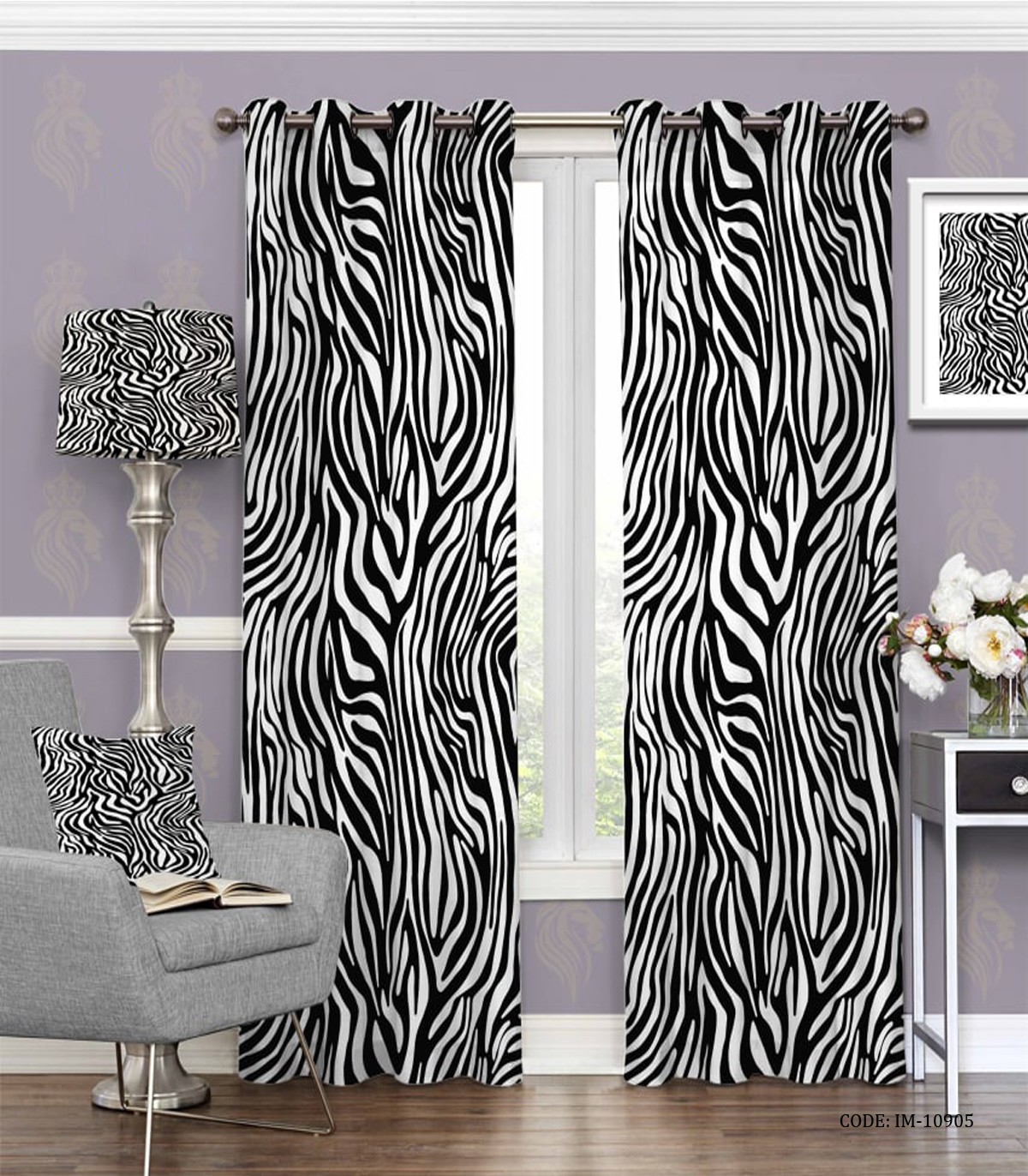 پرده پانچی شیک و ساده سیاه و سفید طرح گوره خری