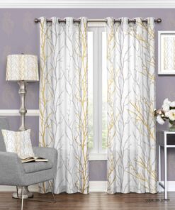 پرده پانچی اتاق خواب و پذیرایی سفید طلایی طرح رستا