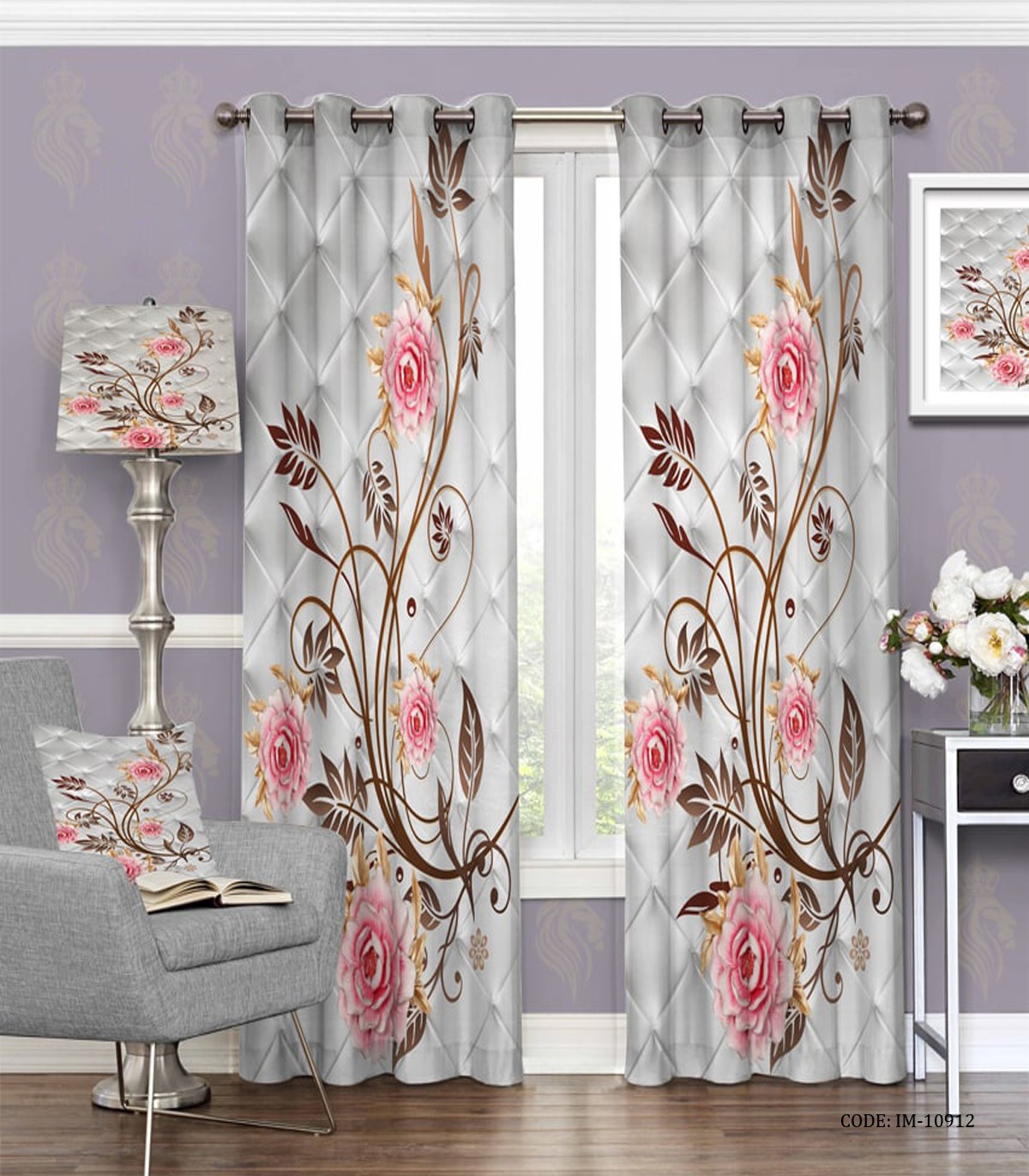 پرده پانچی خواب و پذیرایی طرح گل مدل افسون