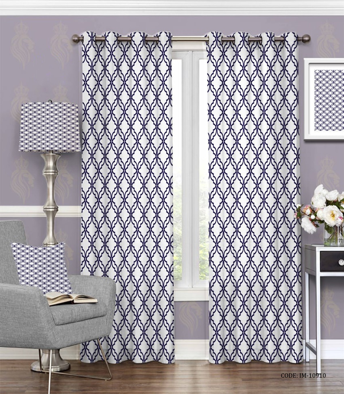 پرده پانچی اسپرت ساده طرح سفید آبی مدل مانی