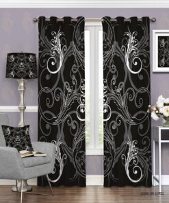 پرده پانچی ساده سفید مشکی مدل سروش