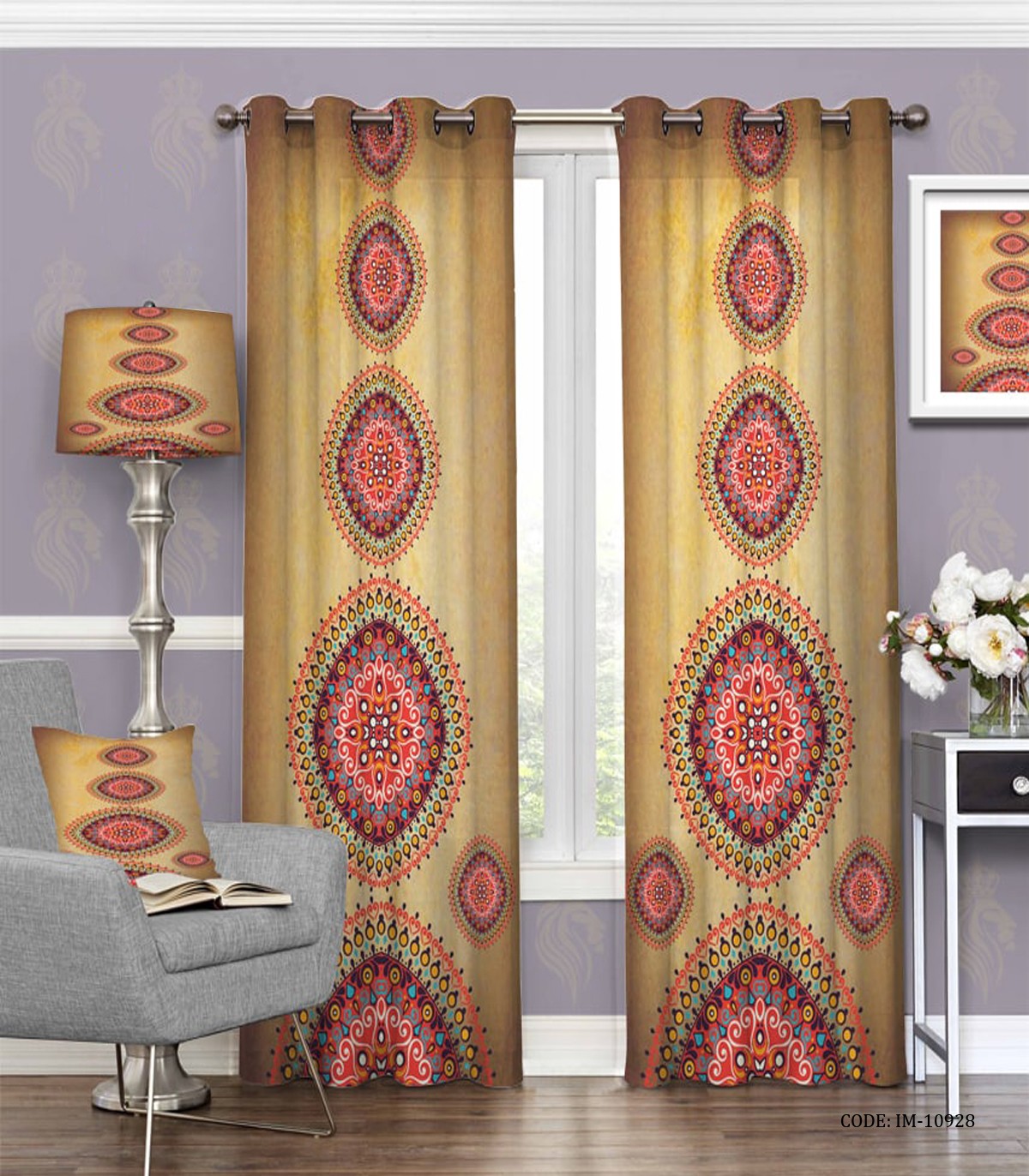 پرده پانچی طلایی اتاق پذیرایی طرح حلما