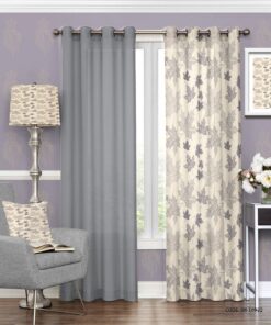 پرده پانچی طوسی اتاق خواب و پذیرایی طرح برگ چنار