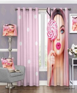 پرده پانچی آرایشگاهی تم صورتی مدل آبنبات