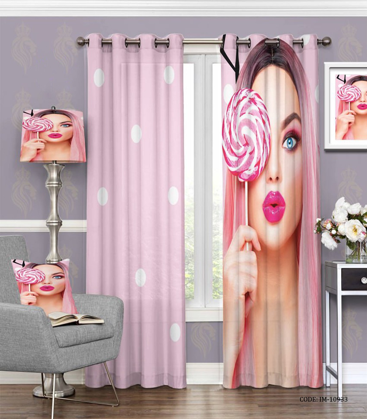 پرده پانچی آرایشگاهی تم صورتی مدل آبنبات