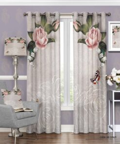 پرده پانچی طرح گل و پروانه مدل همتا