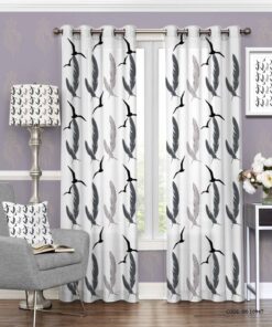 پرده پانچی سفید مشکی طرح پر مدل پرستو