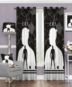 پرده پانچی سفید مشکی طرح انتزاعی کریستیانو رونالدو