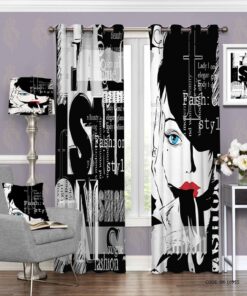 پرده پانچی سفید مشکی آرایشگاهی طرح لنا