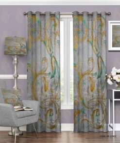 پرده پانچی طوسی طلایی اتاق پذیرایی طرح ریحانه