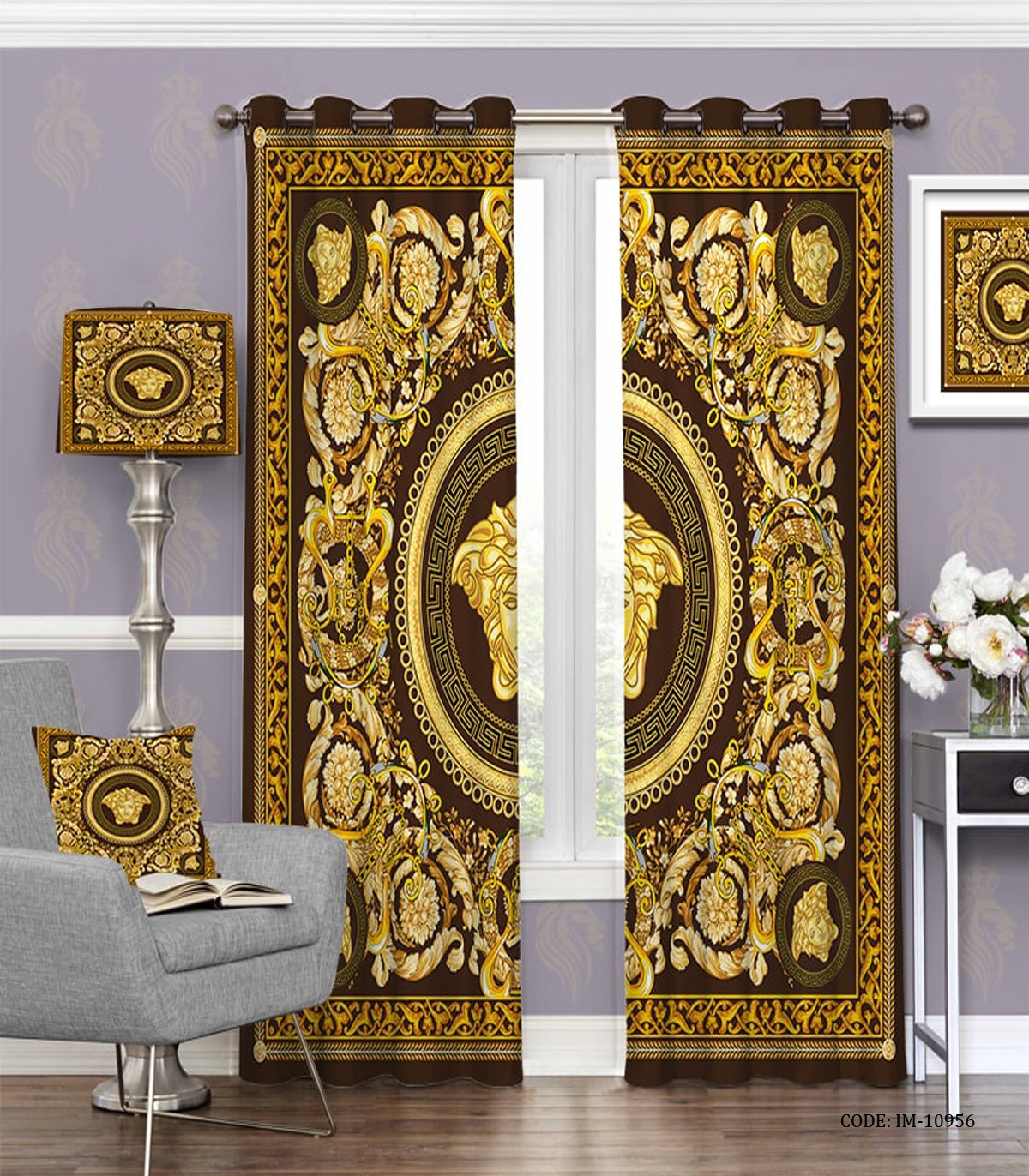 پرده پانچی طلایی طرح برند ورساچه طلایی