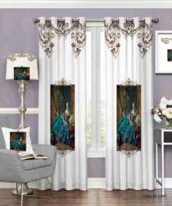 پرده پانچی زمینه سفید طرح کلاسیک با نقش زن مدل آنت