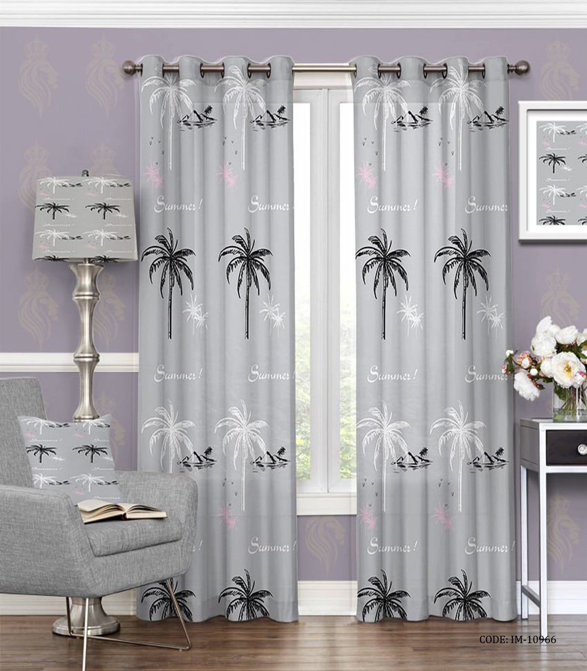 پرده پانچی ساده طوسی مشکل مدل نخل