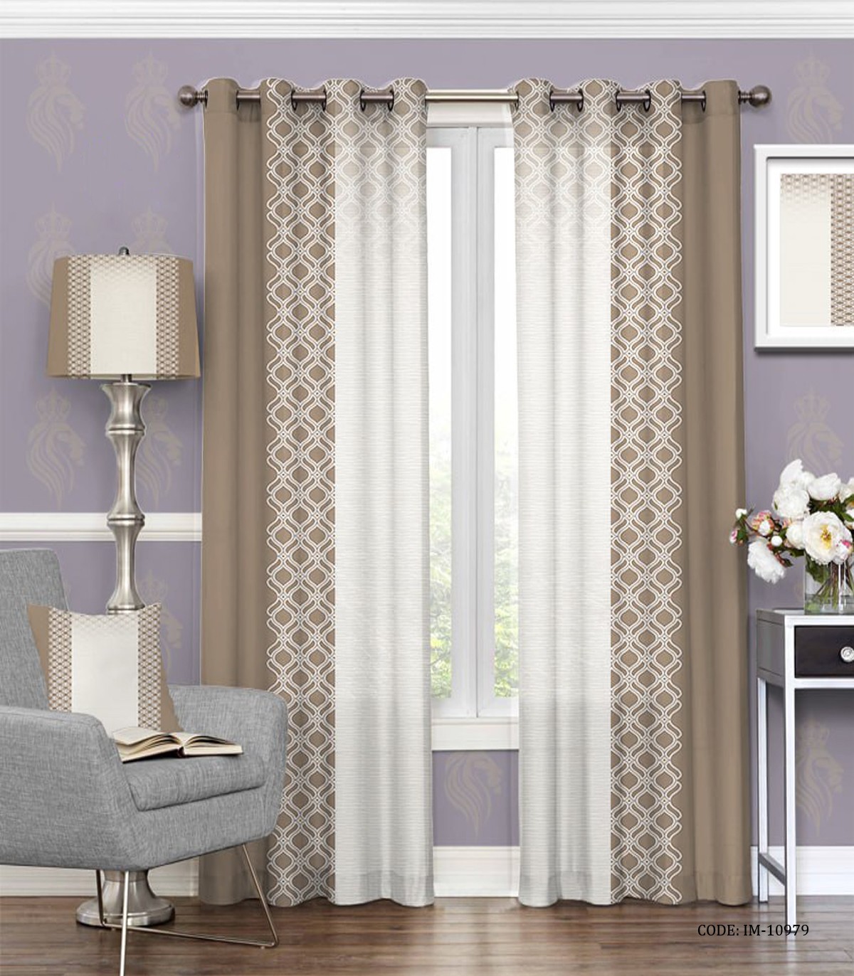 پرده شیک پانچی اتاق پذیرایی طرح نسکافه ای مدل دلاریس