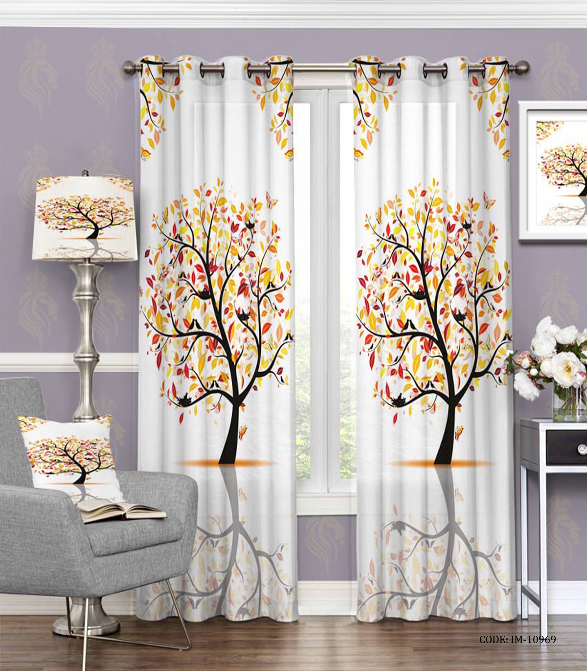 پرده پانچی طرح فانتزی مدل درخت پاییزی