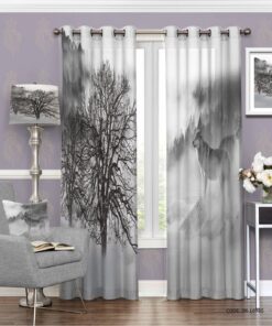 پرده پانچی طوسی طرح درخت مدل روز زمستانی