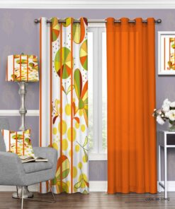 پرده پانچی سفید نارنجی با طرح فانتزی مدل گندم