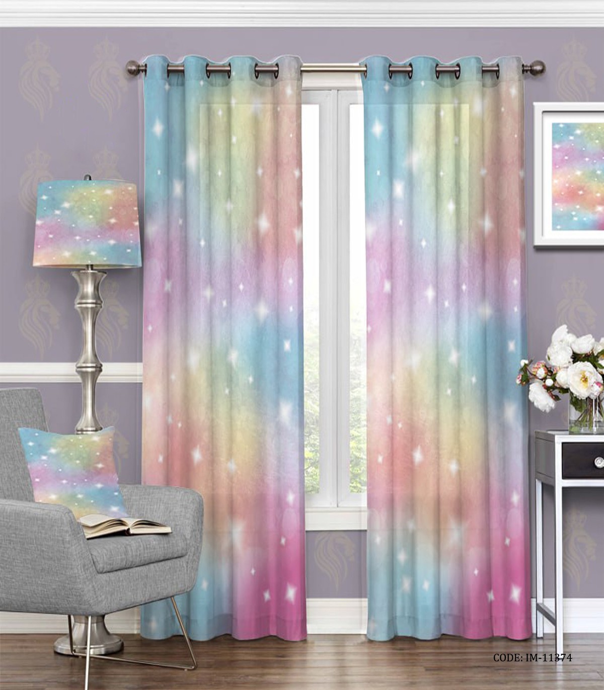 پرده پانچی با رنگ های شاد پاستیلی مدل رویا