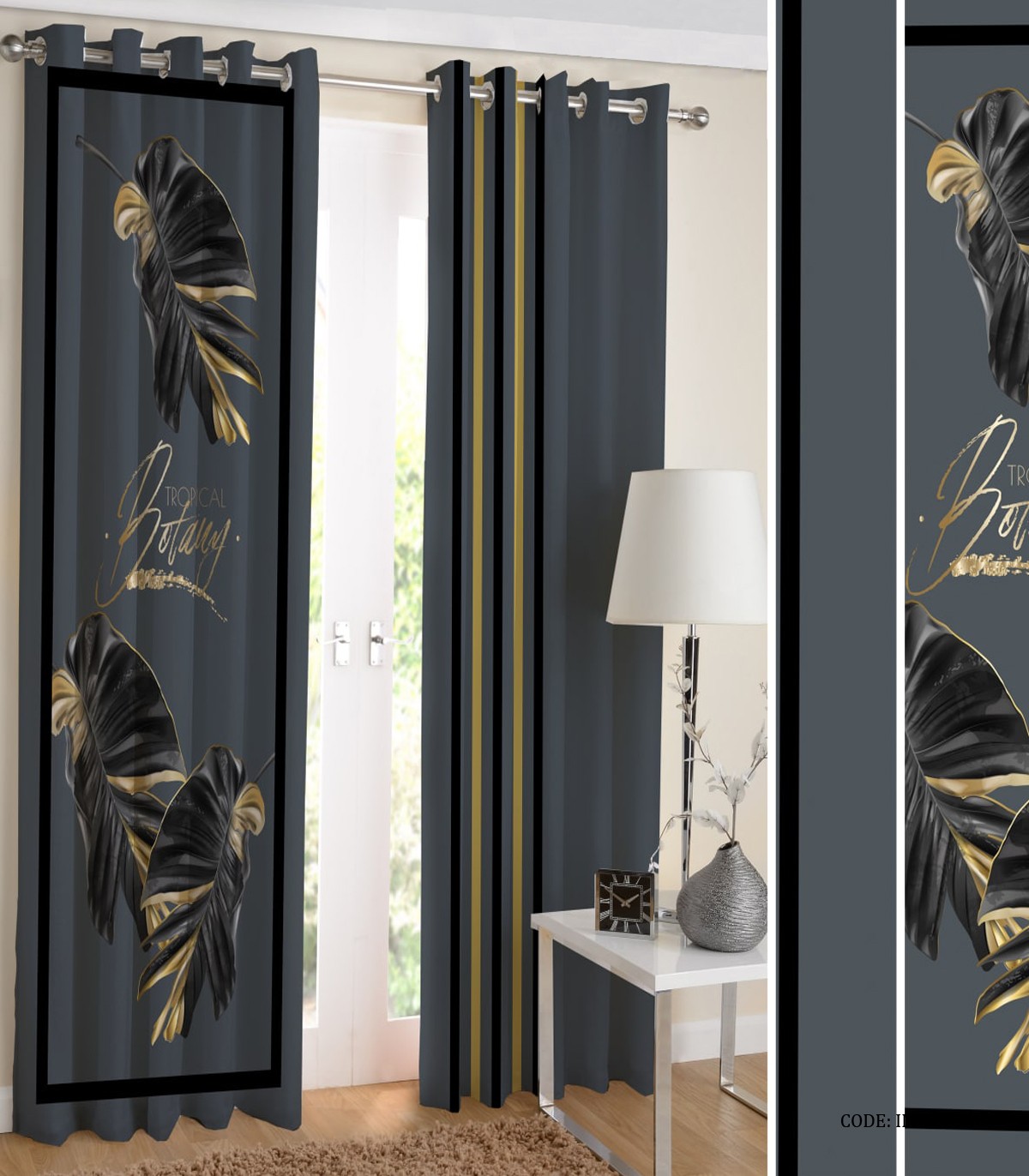 پرده پانچی مشکی طلایی طرح الین