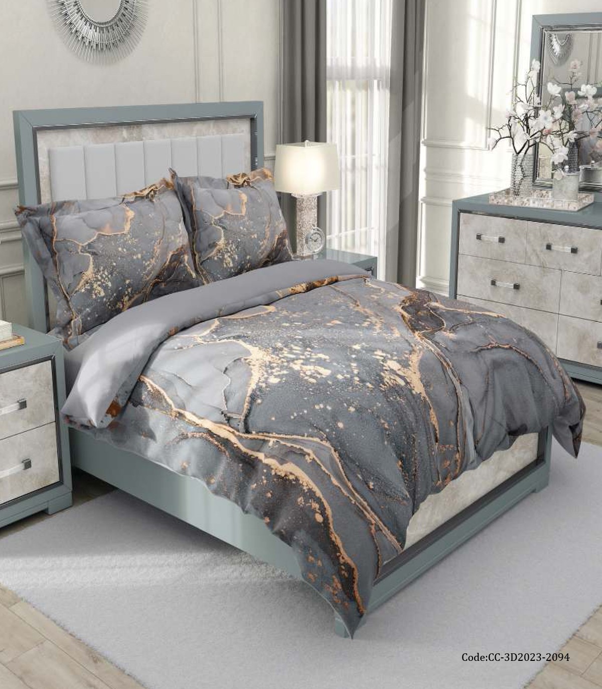 روتختی دو نفره طرح مرمریت طوسی طلایی