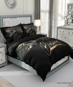 روتختی و لحاف دوختدار دو نفره  مشکی طلایی مدل مانوش
