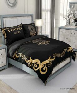 روتختی  دو نفره مشکی طلایی طرح VERSACE Home