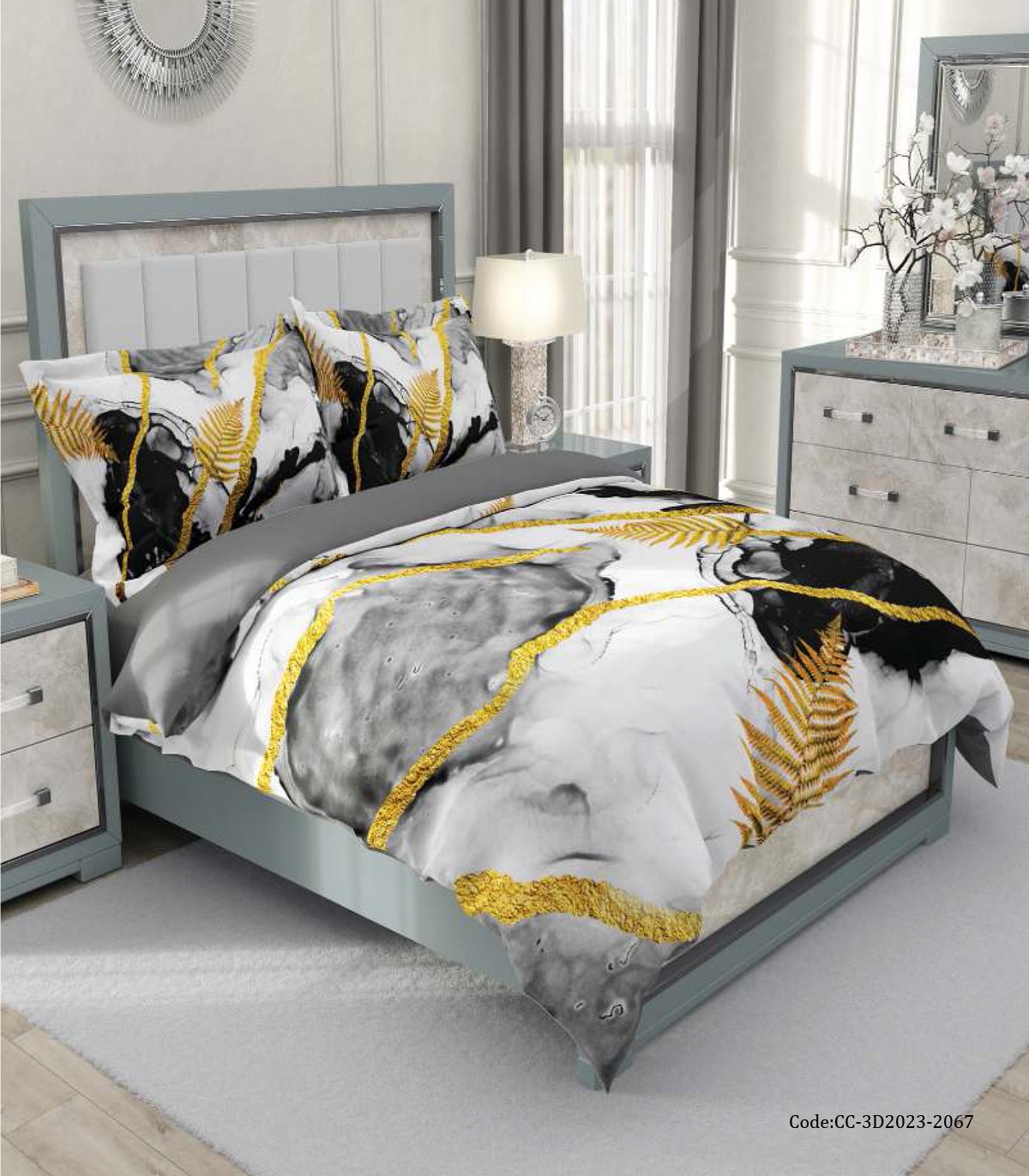 سرویس روتختی دو نفره طرح برگ و مرمریت طوسی طلایی